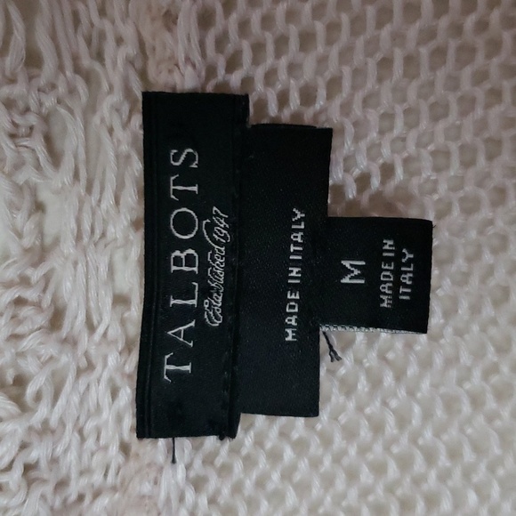 Talbot's linen crochet sweater, cream, crochet lace neck hem, summer sweater - Picture 4 of 7